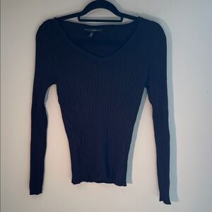 Black Ribbed V-Neck Top